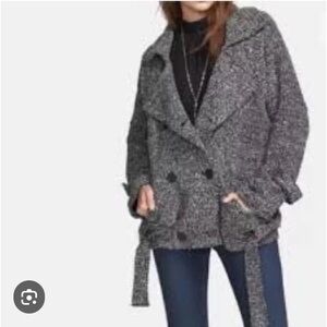 Free People Tweed Jacket Size M Oversized Cotton Wool Blend Black White NWT